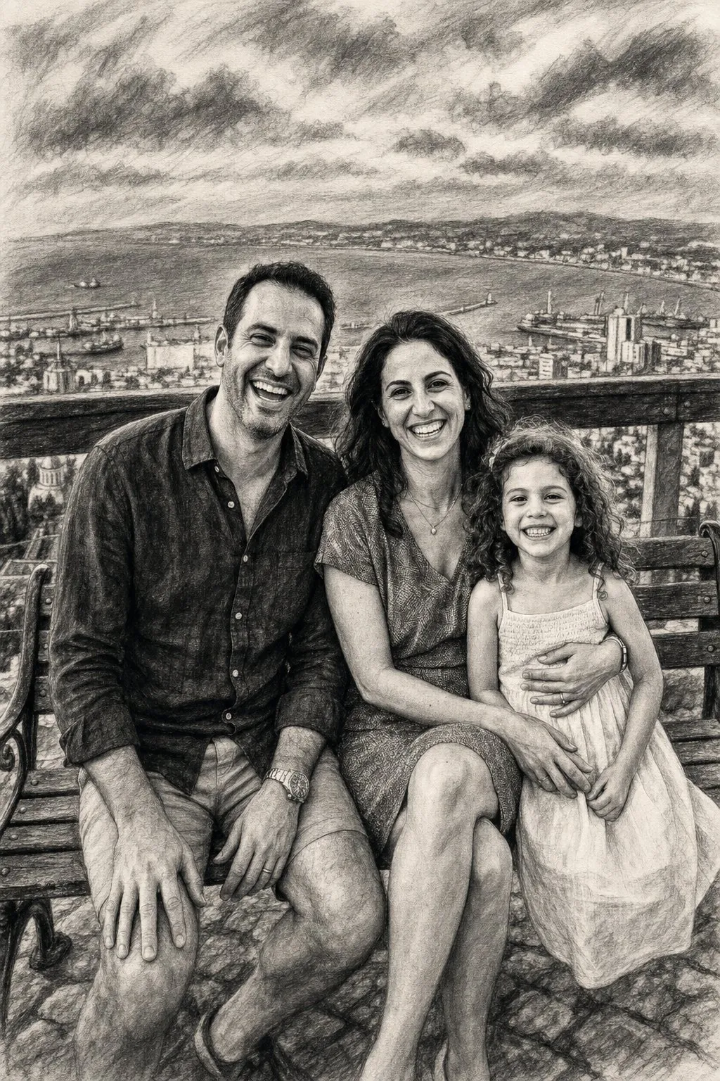 דוגמת סגנון רישום פחם שחור-לבן - איור מהתמונה המשפחתית