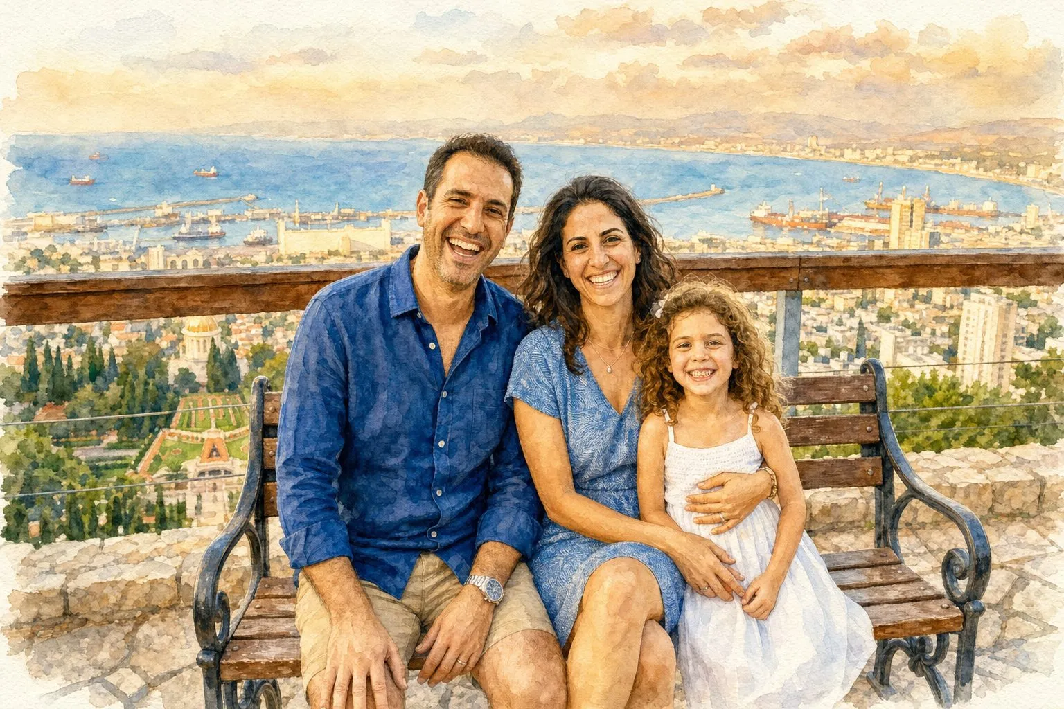 אותה משפחה כאיור בסגנון צבעי מים
