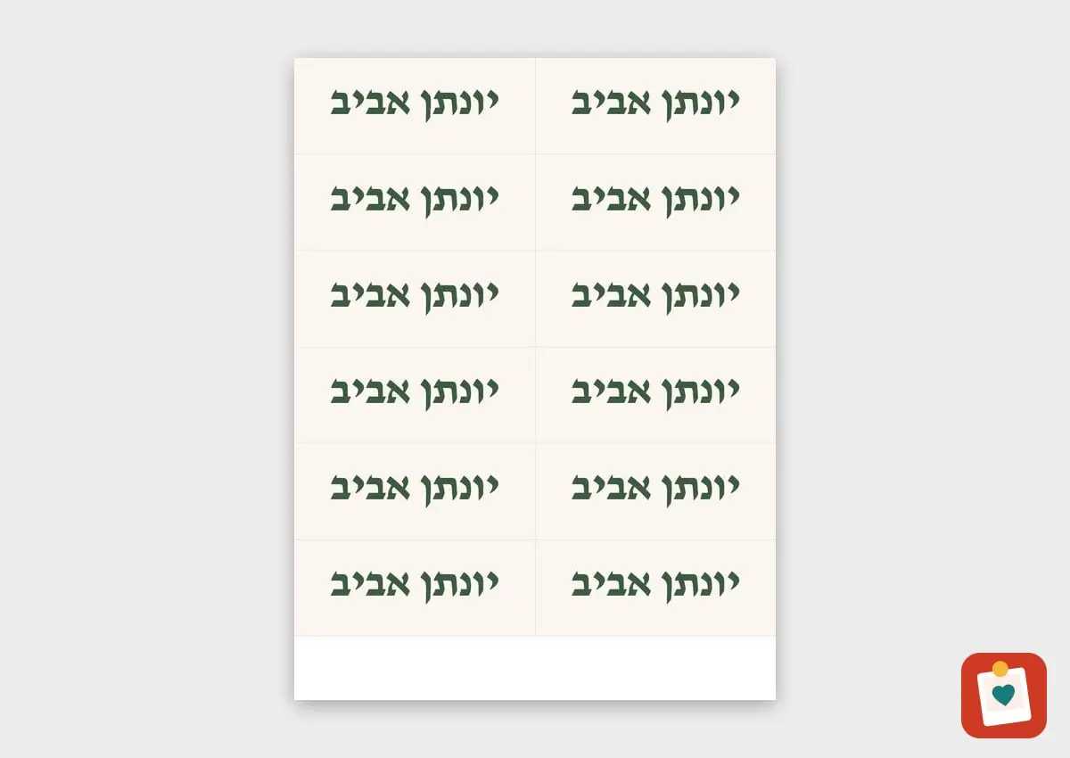 גיליון 12 מדבקות שם ענקיות 7.5 על 3 סֶנְטִימֶטֶר - מדבקת שם עמידה למדיח לגן ולבית הספר