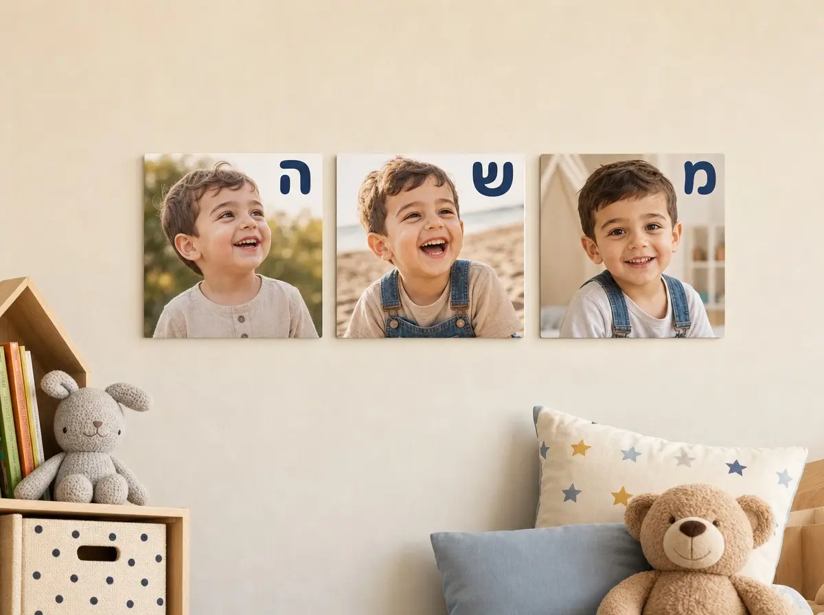 שלט שם לחדר ילדים על קאפה 10 על 10 סֶנְטִימֶטֶר - שלט שם לחדר ילדים מבלוקים עם תמונה