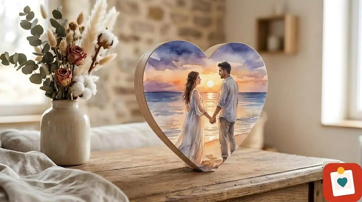 בלוק לב עץ 15 על 15 סֶנְטִימֶטֶר - הדפסת תמונה על בלוק עץ